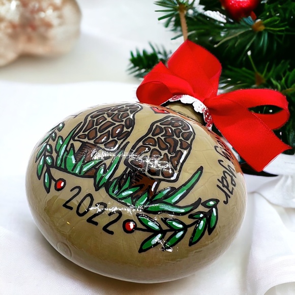 Morel Mushroom Christmas Ornament: "I Love You Morel Every Year" - Handmade - Picture 4 of 8
